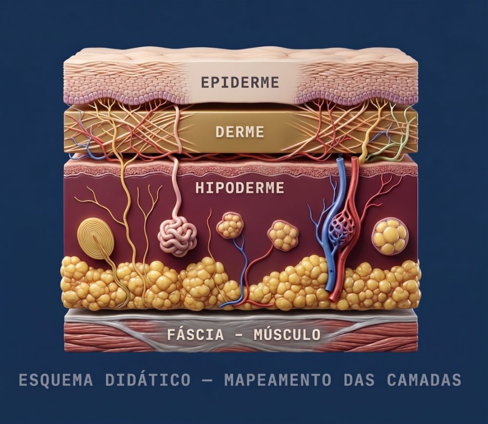 Esquema didático das camadas da pele